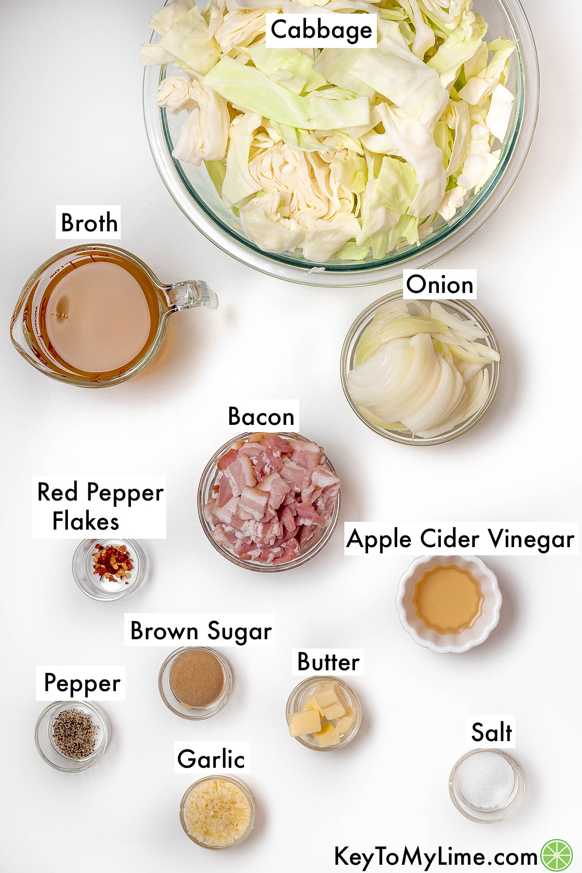 The labeled ingredients for crockpot cabbage.