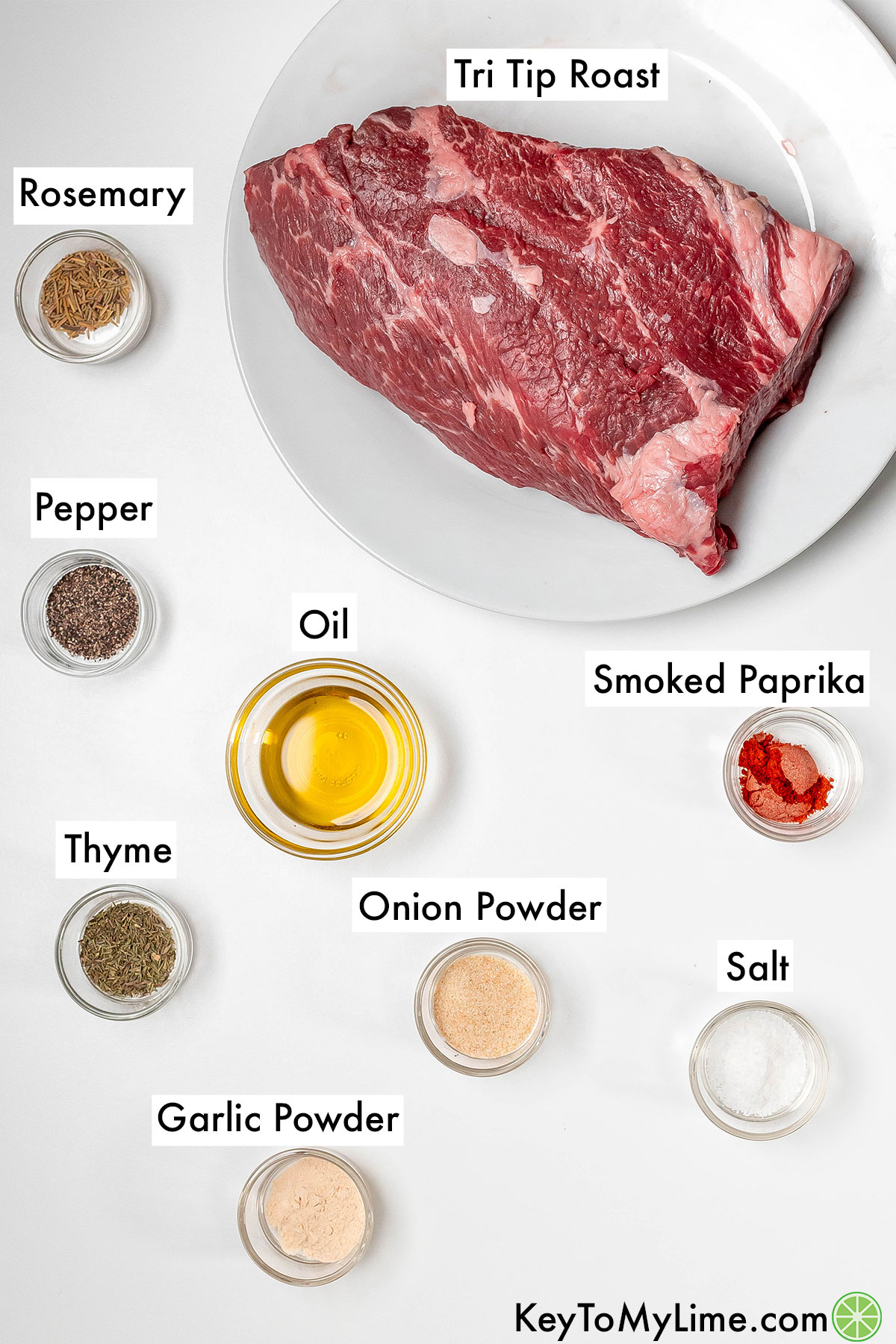 The labeled ingredients for tri tip roast.