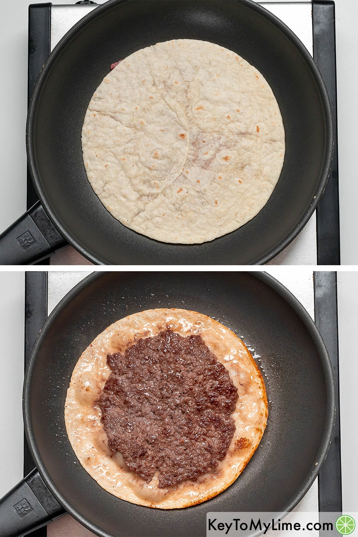 Frying the tacos beef side down, and then flipping after a few minutes.