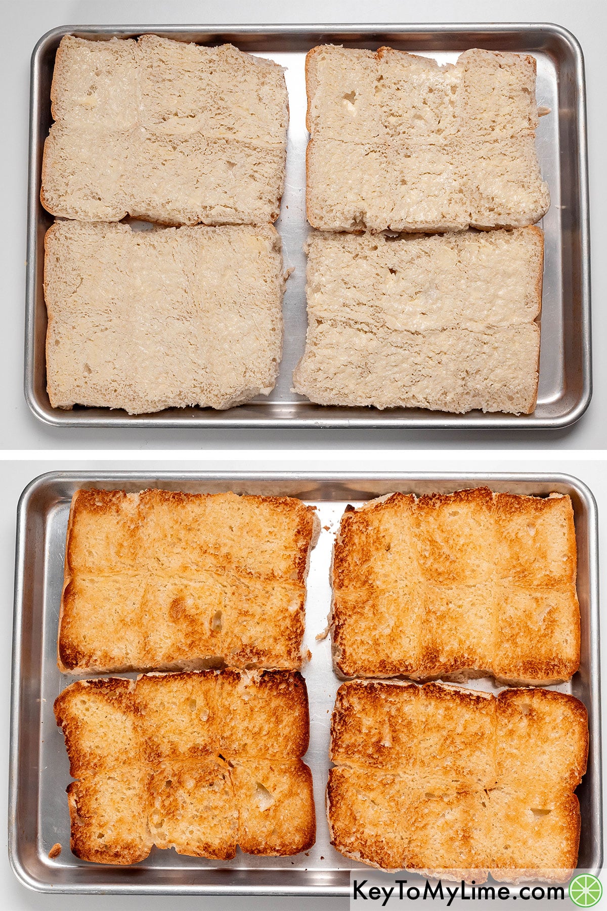 Lightly buttering both sides of the bun, and then broiling in an oven until golden brown.