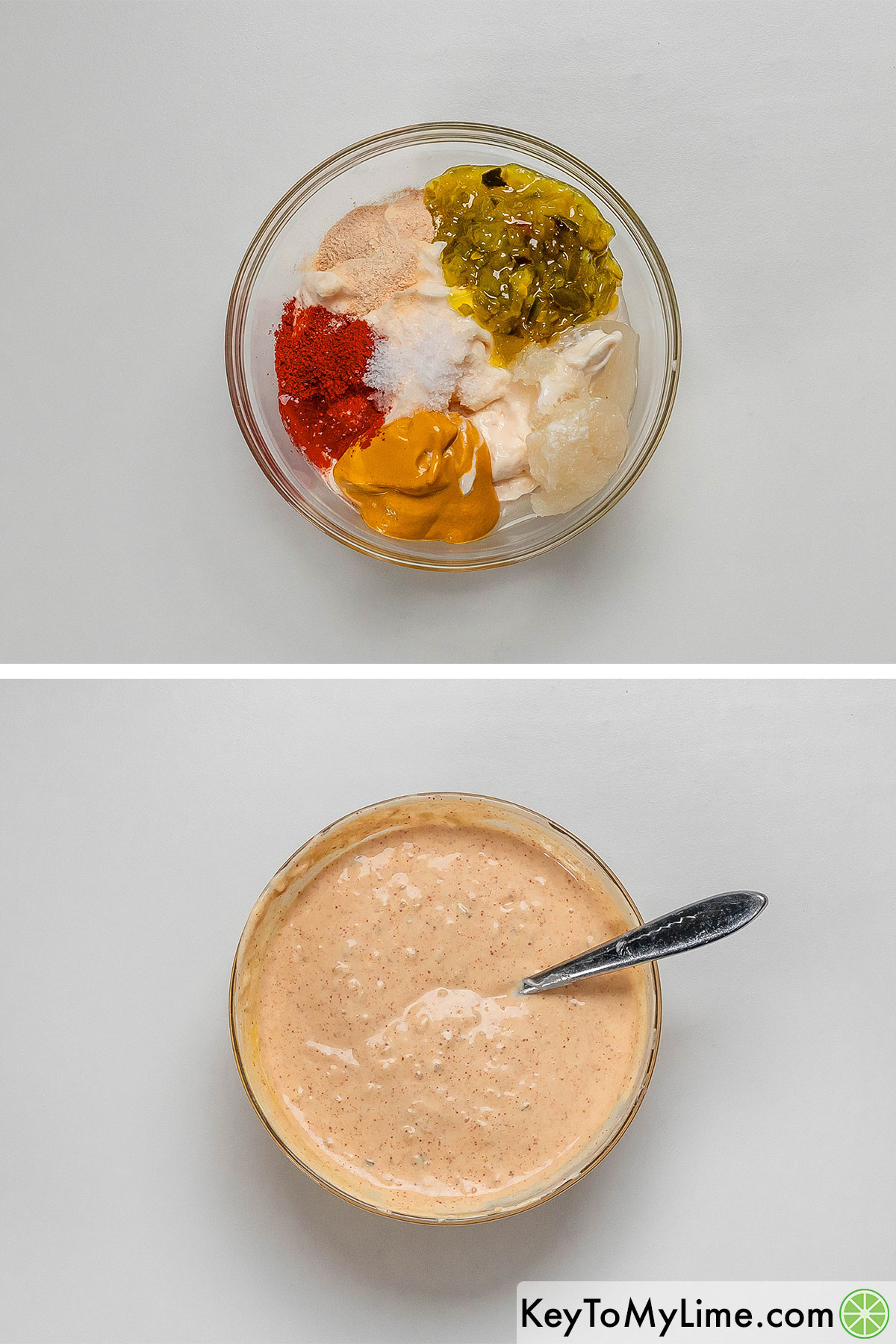 Adding and mixing all the sauce ingredients in a small mixing bowl.