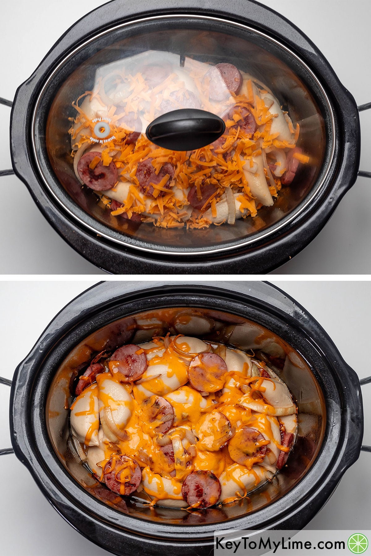 Covering with a lid, and then cooking until pierogis are soft and tender.