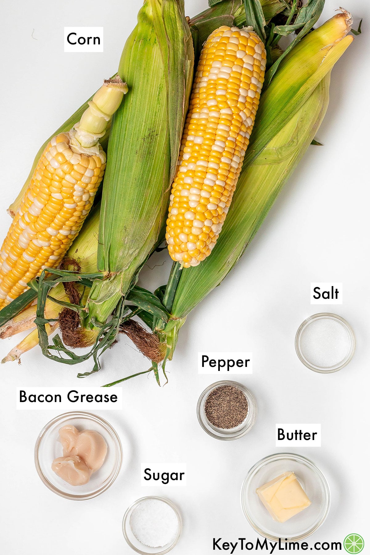 The labeled ingredients for fried corn.
