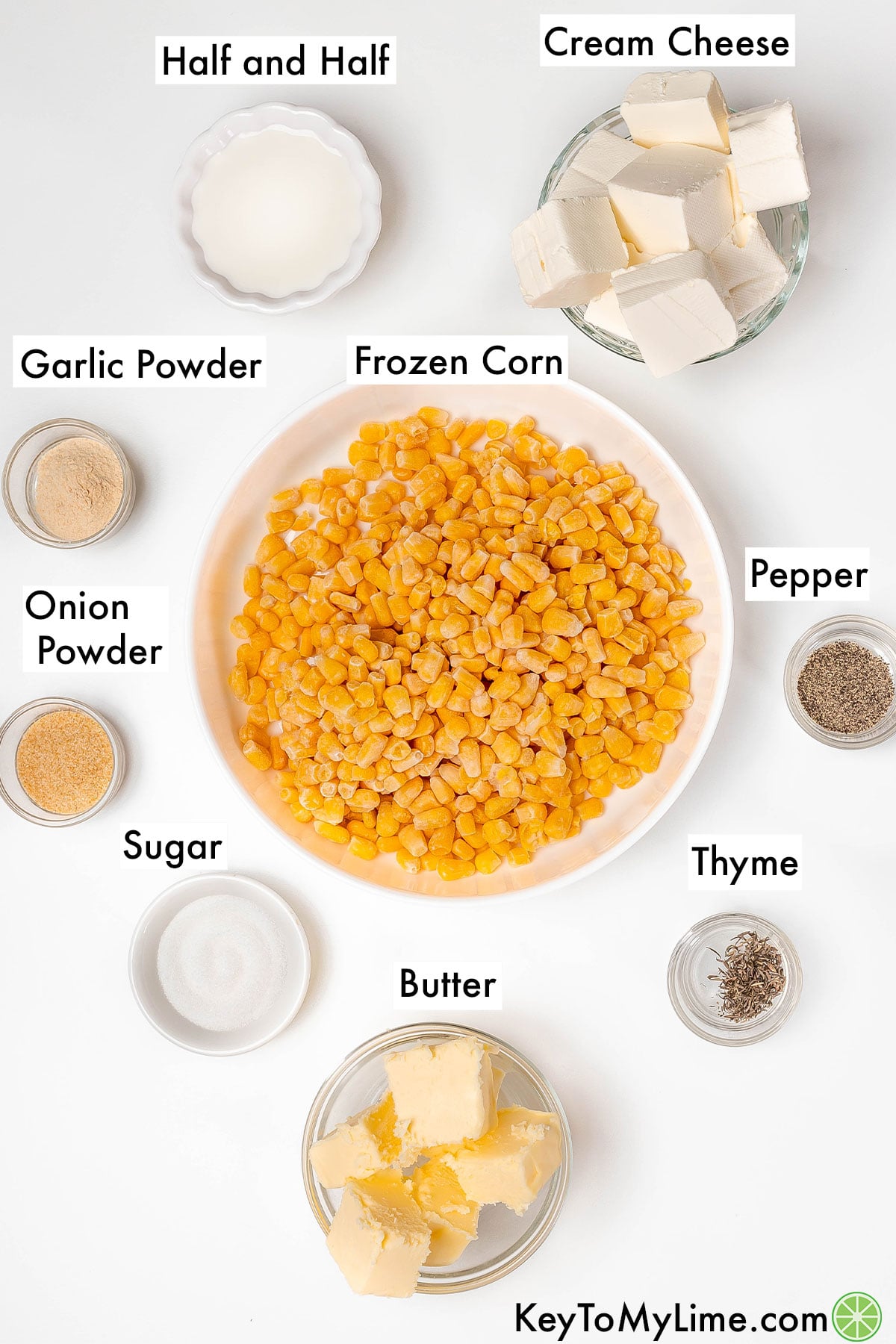 The labeled ingredients for Thanksgiving corn.