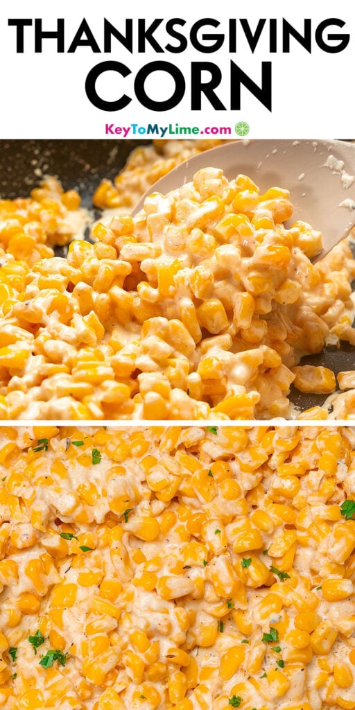 A Pinterest pin image with a picture of Thanksgiving corn with title text at the top.