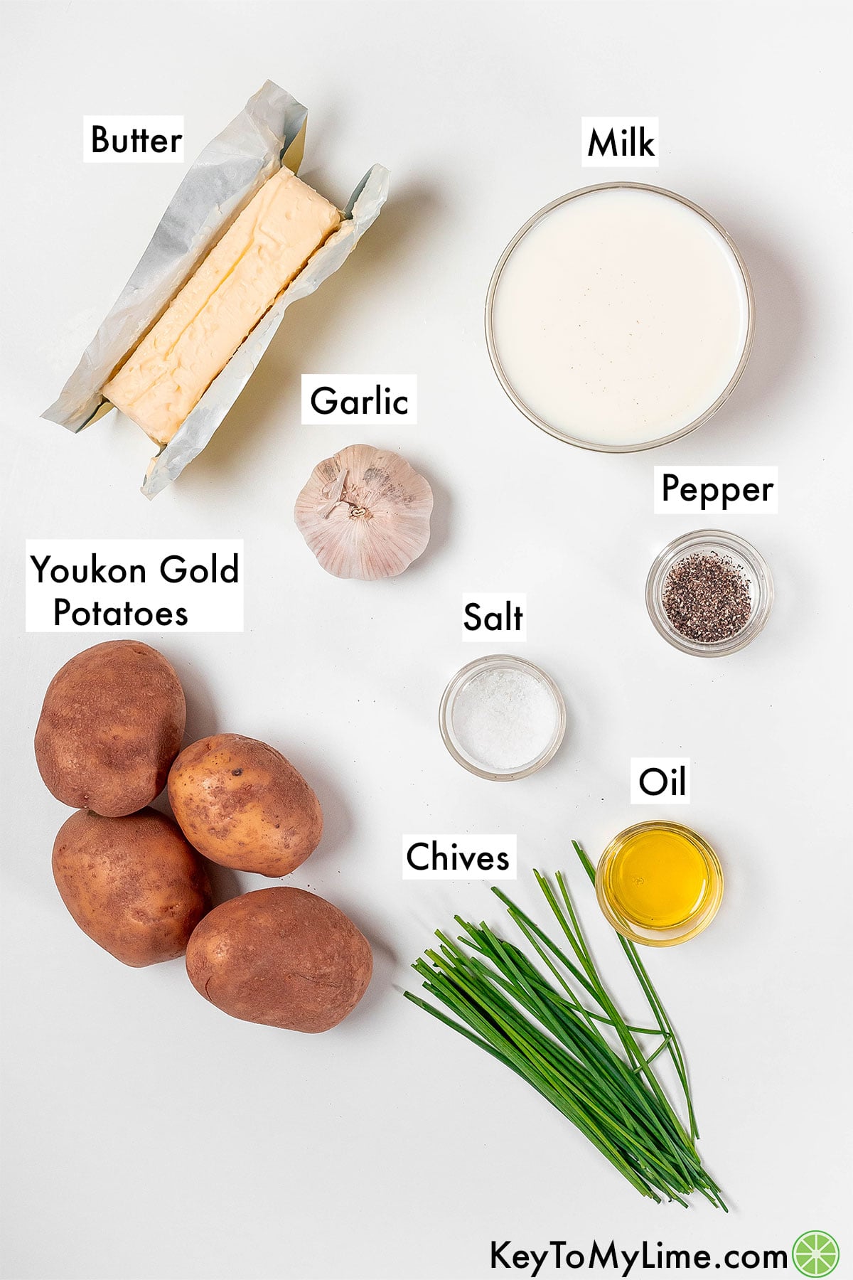 The labeled ingredients for Yukon gold mashed potatoes.