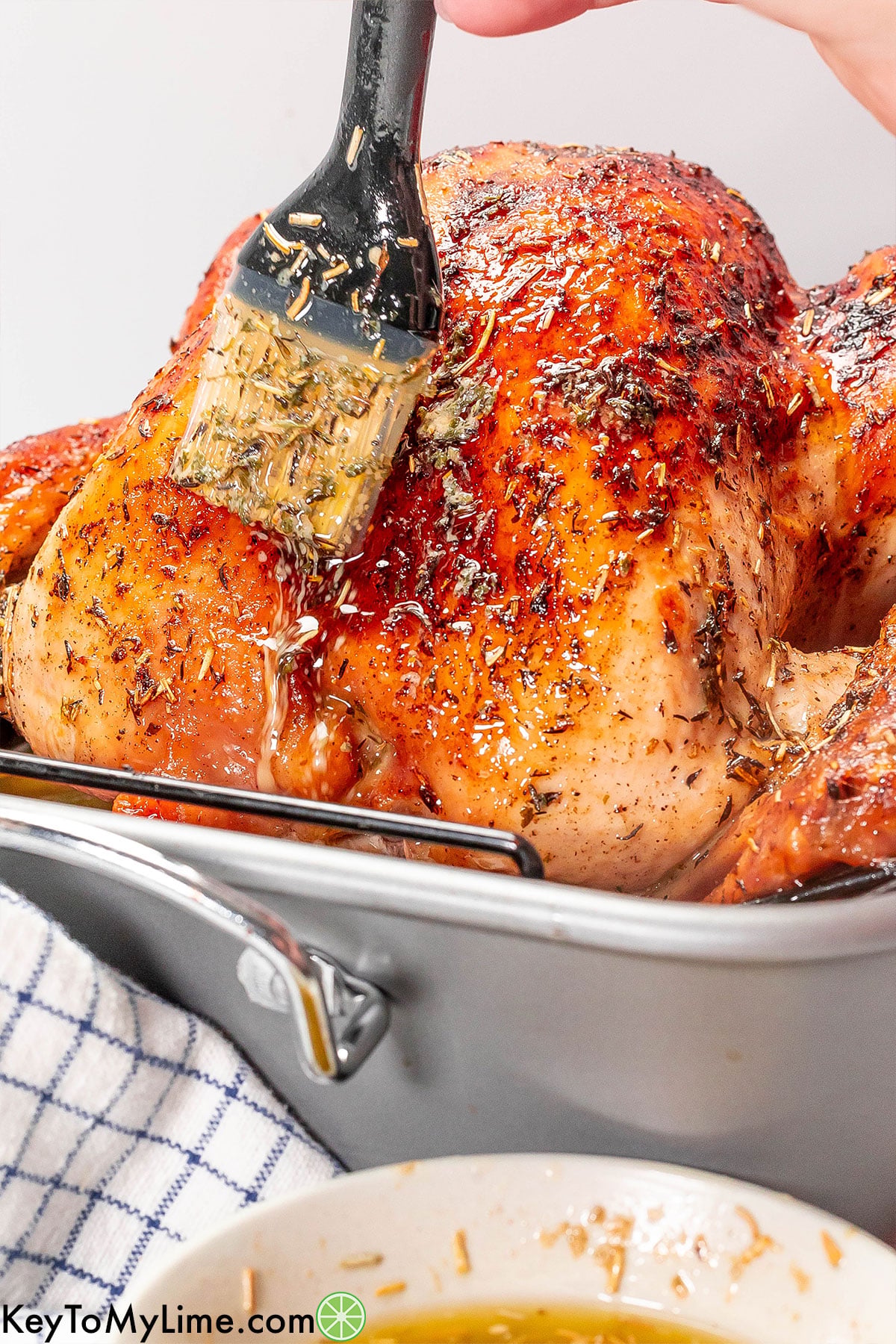 Brushing baste on the turkey.