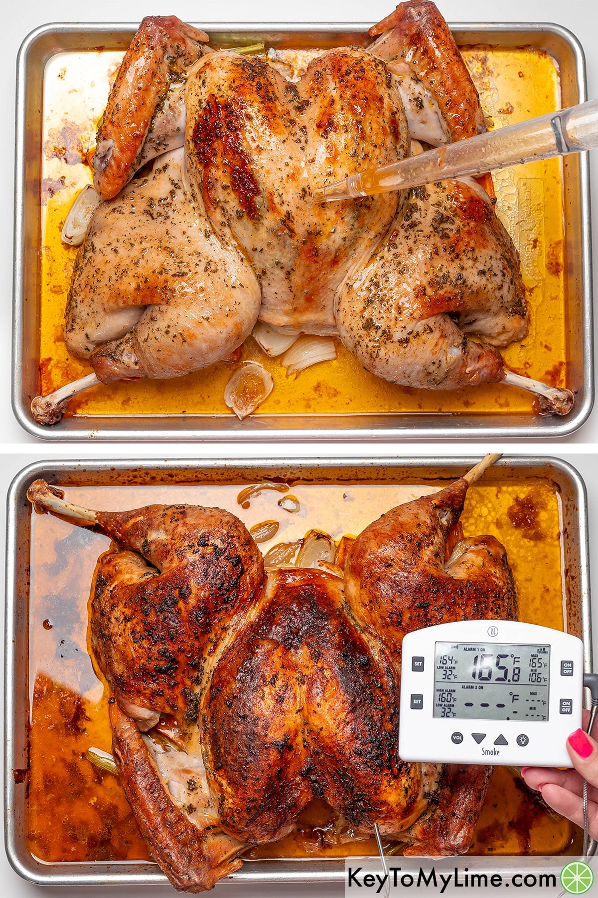 Removing the turkey half way through cooking to baste, and then rotating and baking again until fully cooked.
