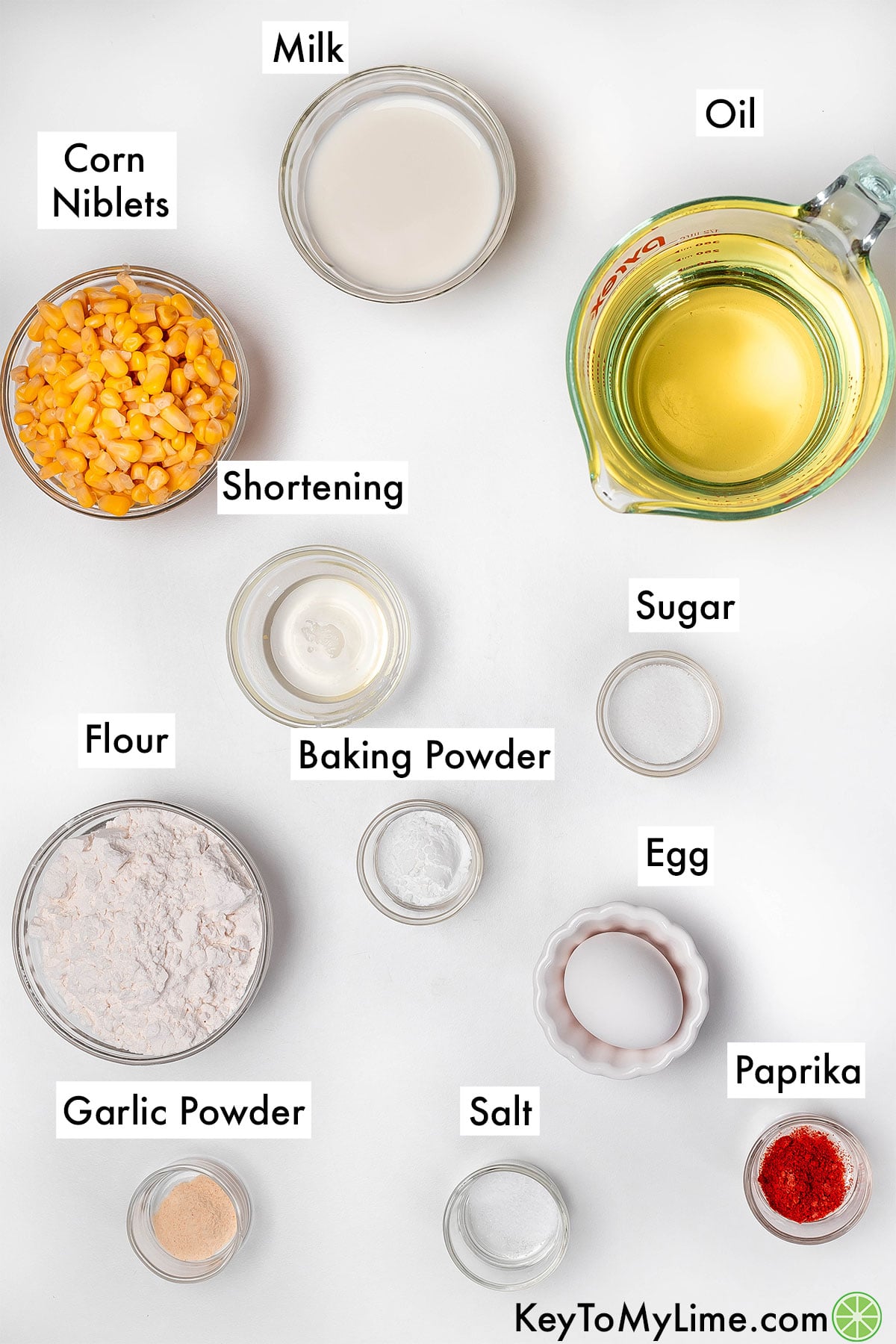 The labeled ingredients for corn nuggets.