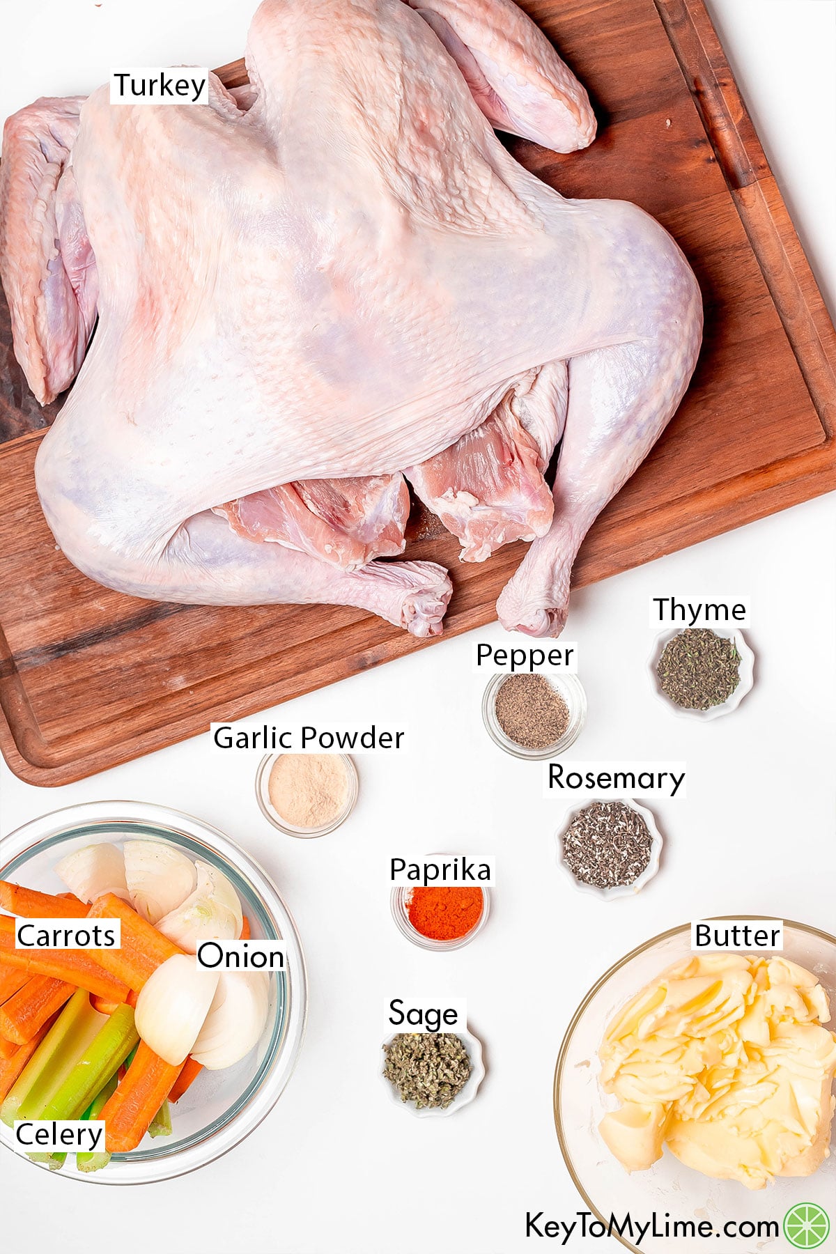 The labeled ingredients for spatchcock turkey.