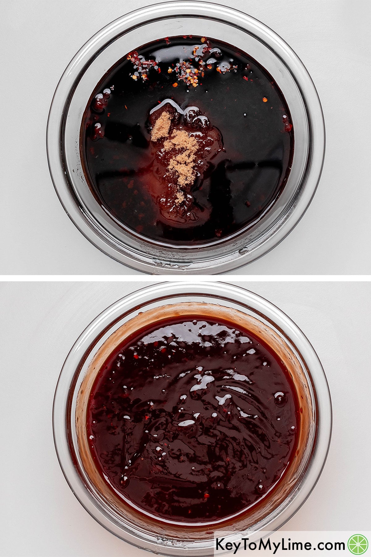 Adding all the glaze ingredients to a large mixing bowl, and then whisking together.