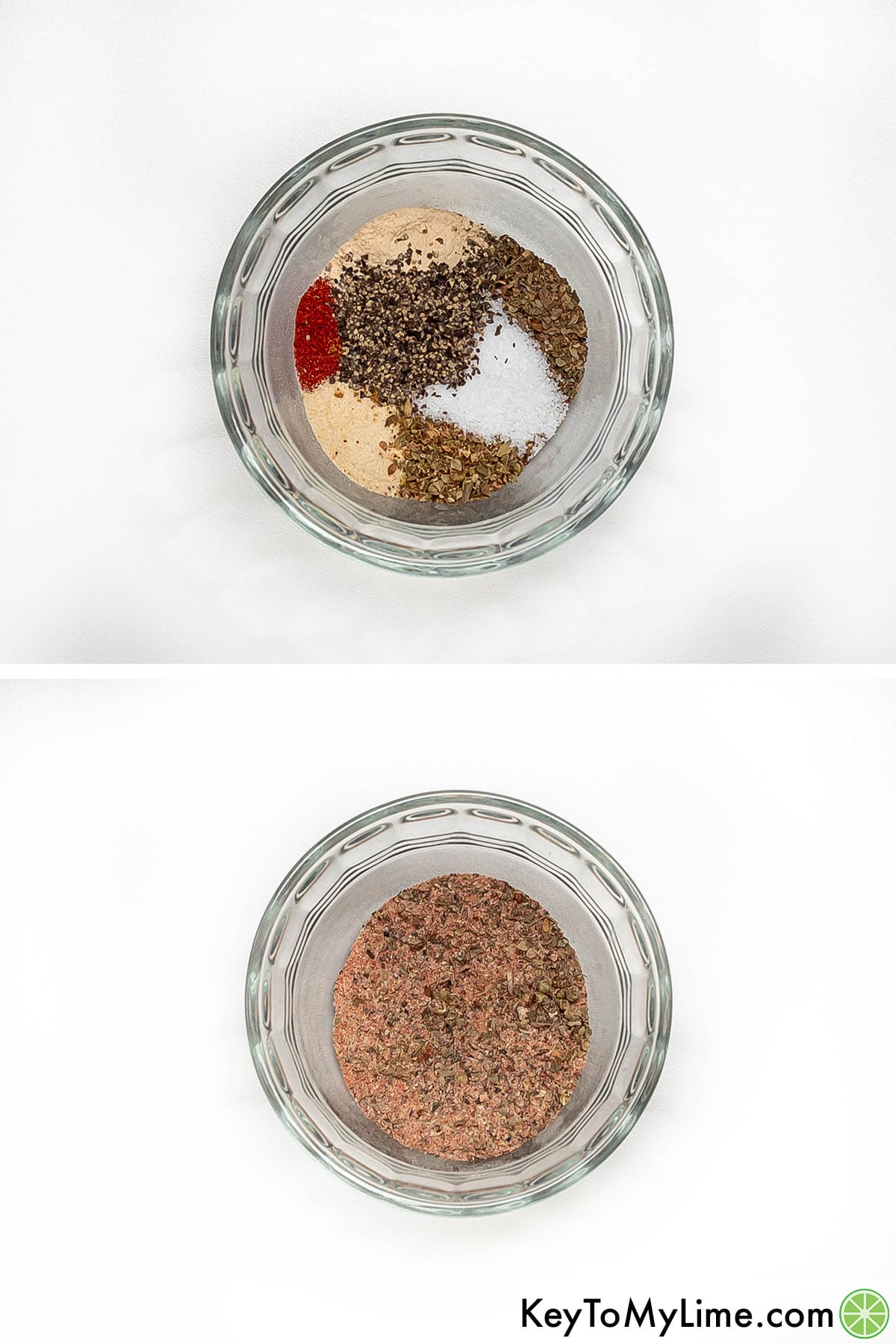 Adding the dry spices to a small mixing bowl and mixing together.