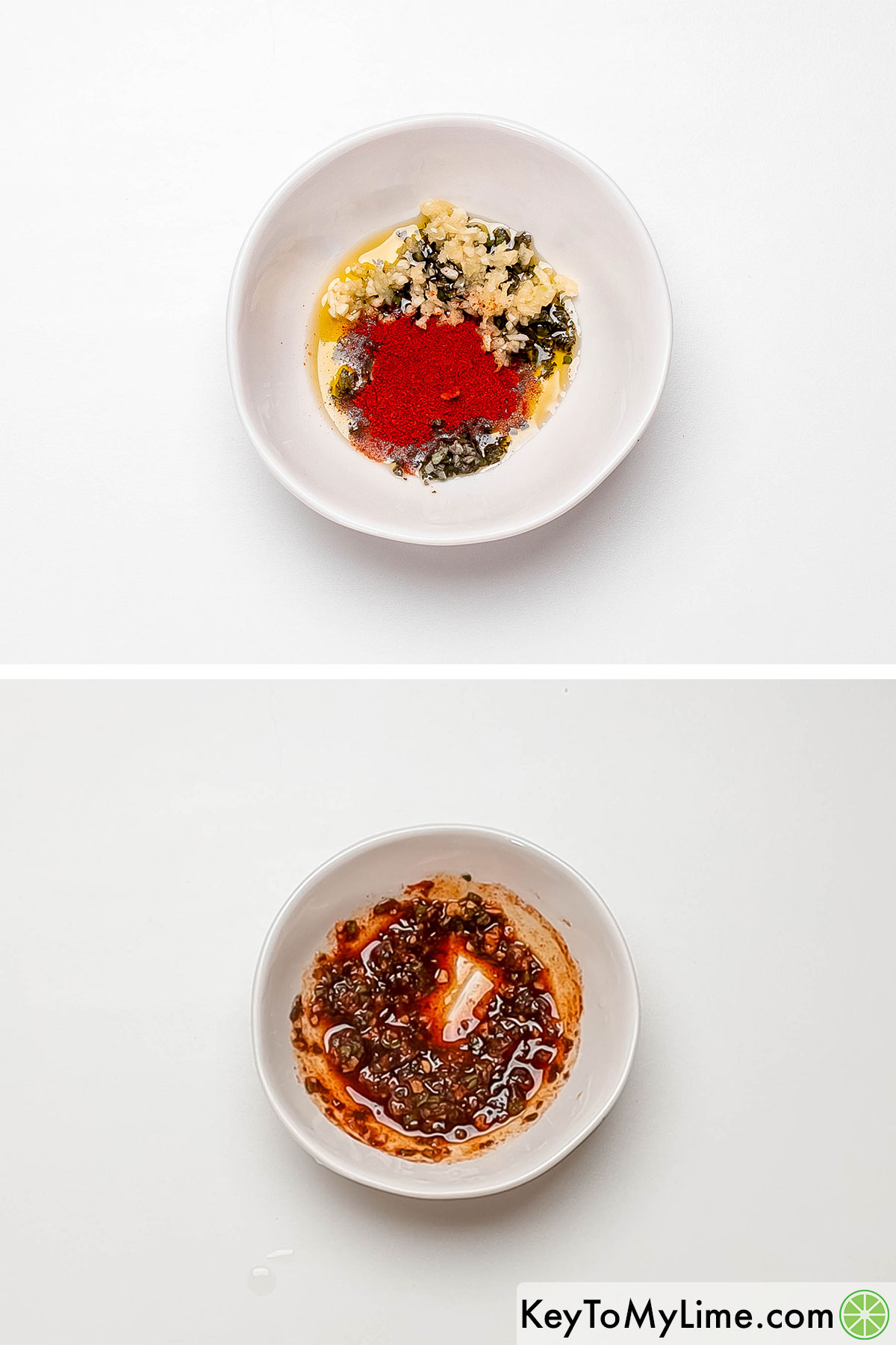Adding sage, garlic, paprika, and olive oil to a small mixing bowl, and then mixing together.