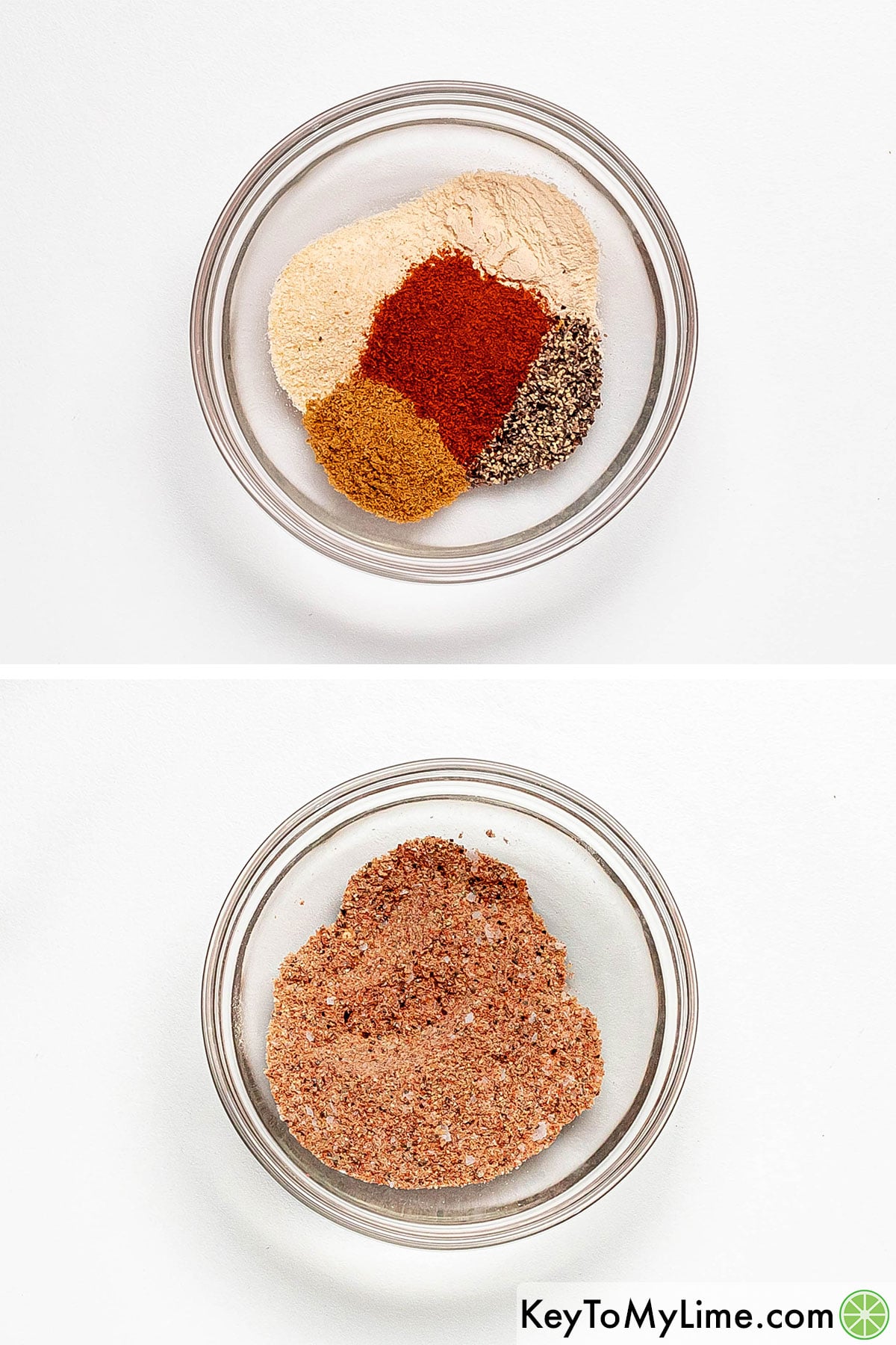 Adding seasonings to a small mixing bowl, and then mixing together.