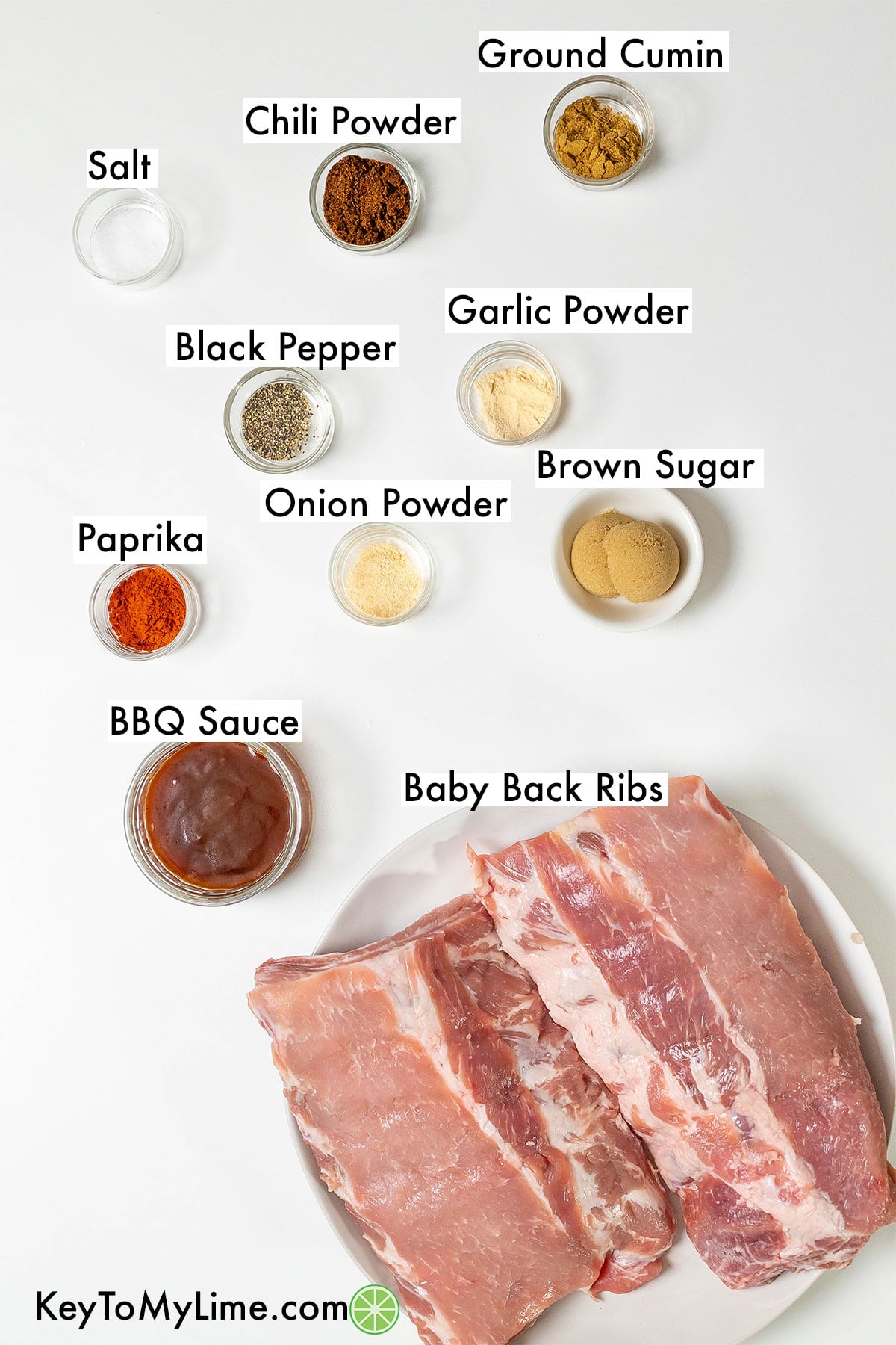 The labeled ingredients for air fryer ribs.