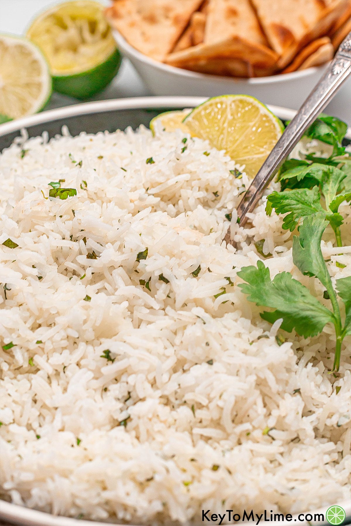 A side image showing the texture of the lime rice.