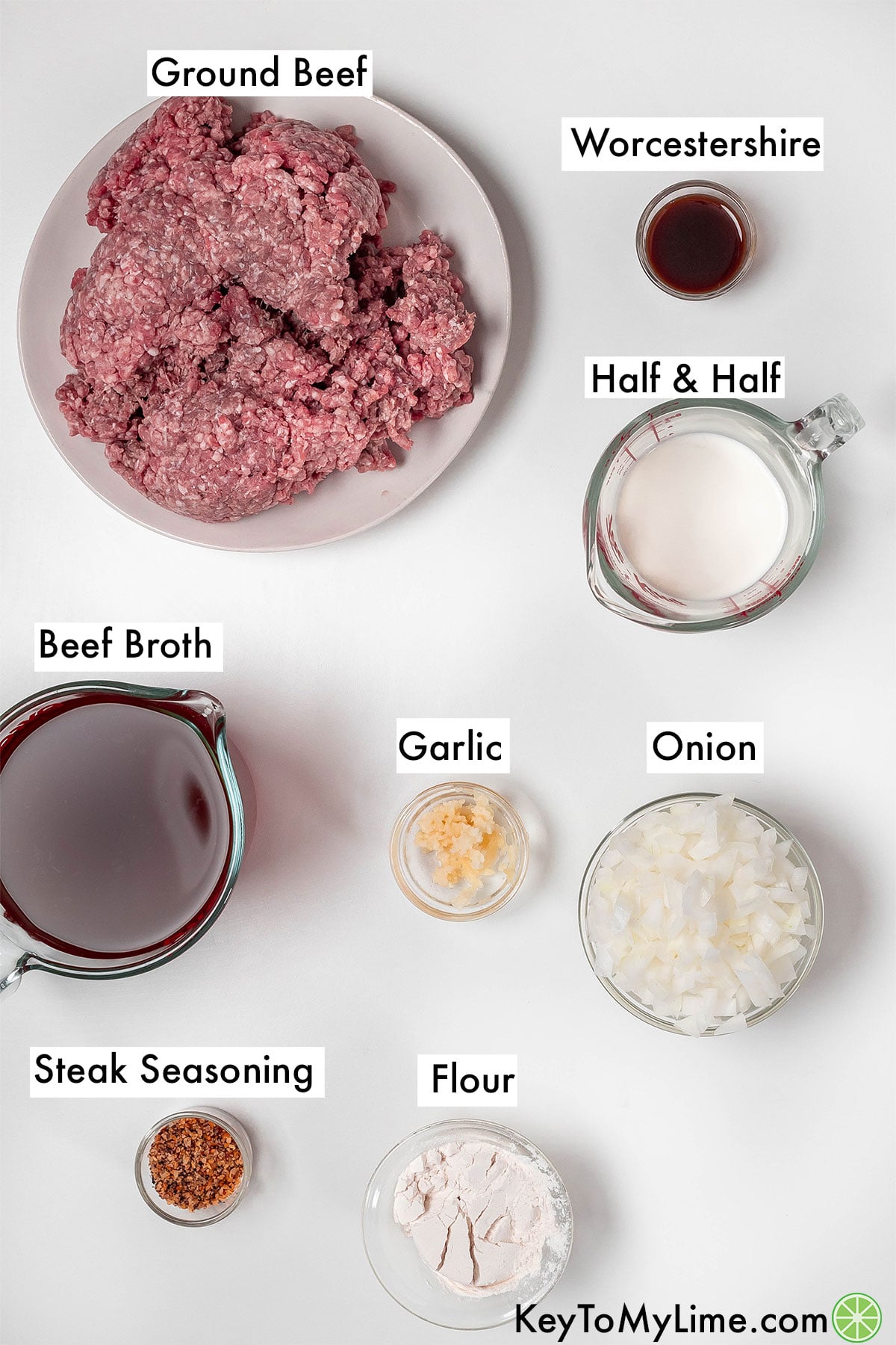 The labeled ingredients for hamburger gravy.