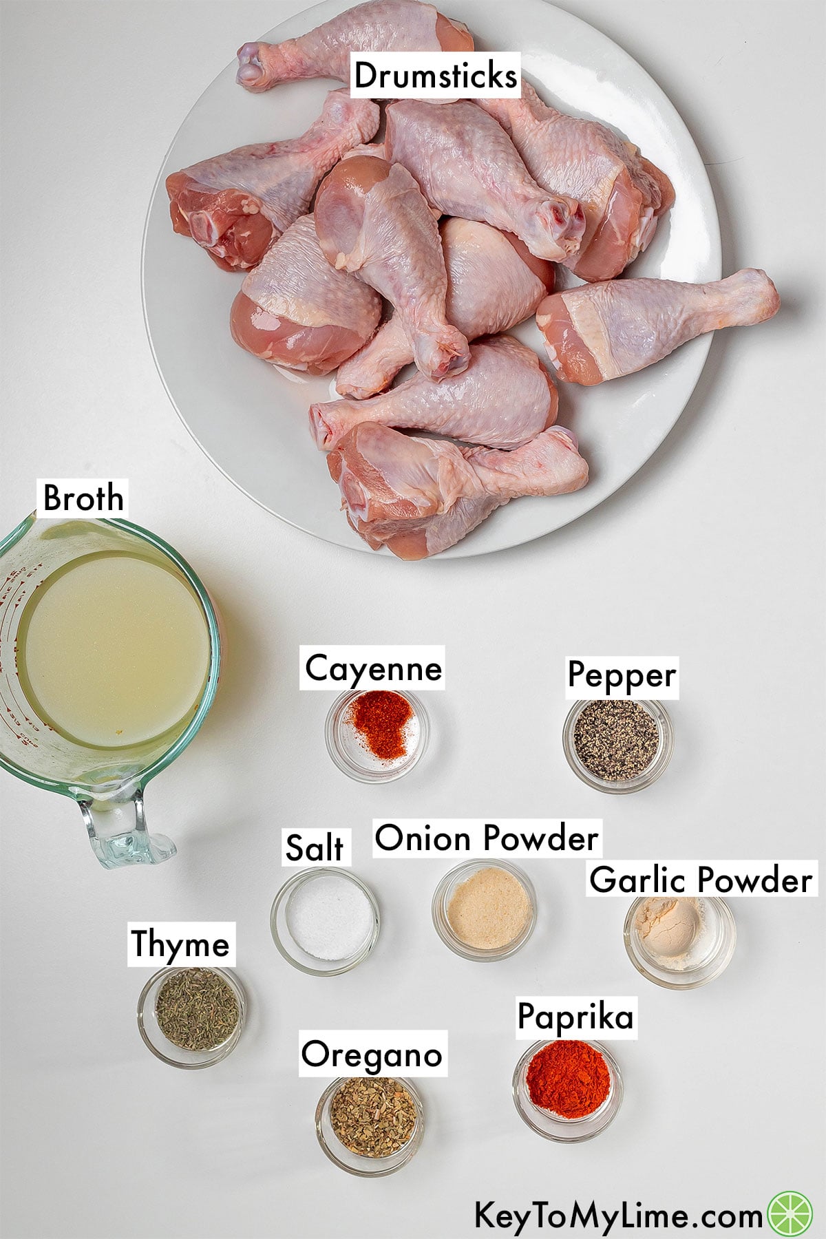 The labeled ingredients for instant pot chicken drumsticks.