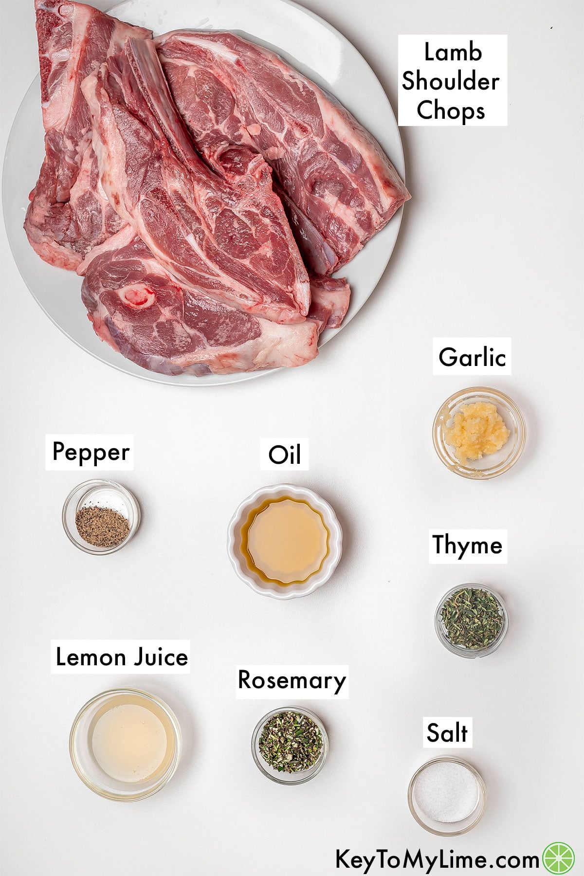 The labeled ingredients for lamb shoulder chops.