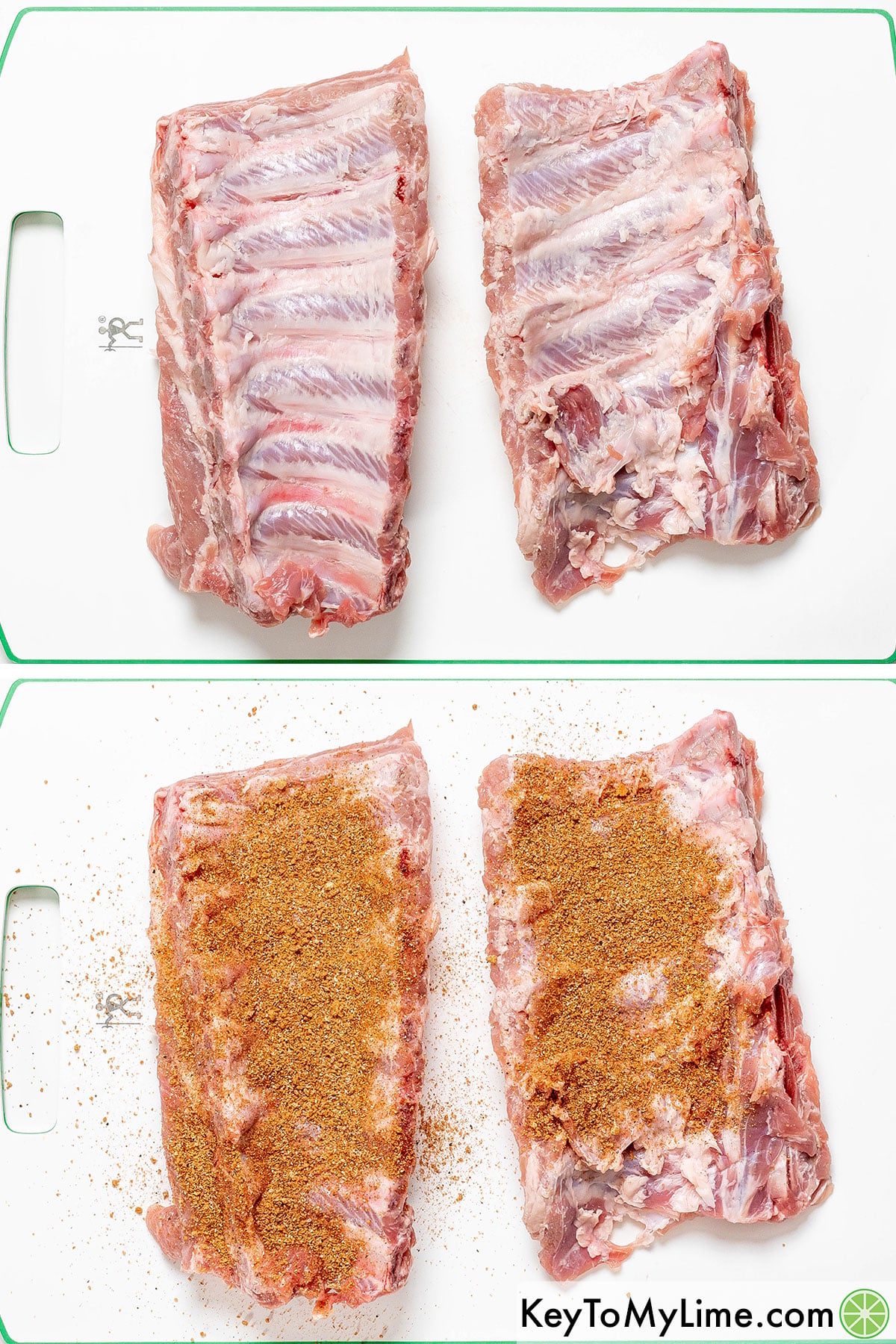 Coating dry rub on both sides, and then pressing in to make stick.