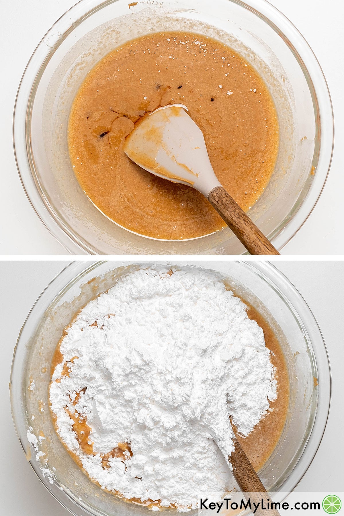 Mixing in vanilla, and then adding powdered sugar to the peanut butter mixture.