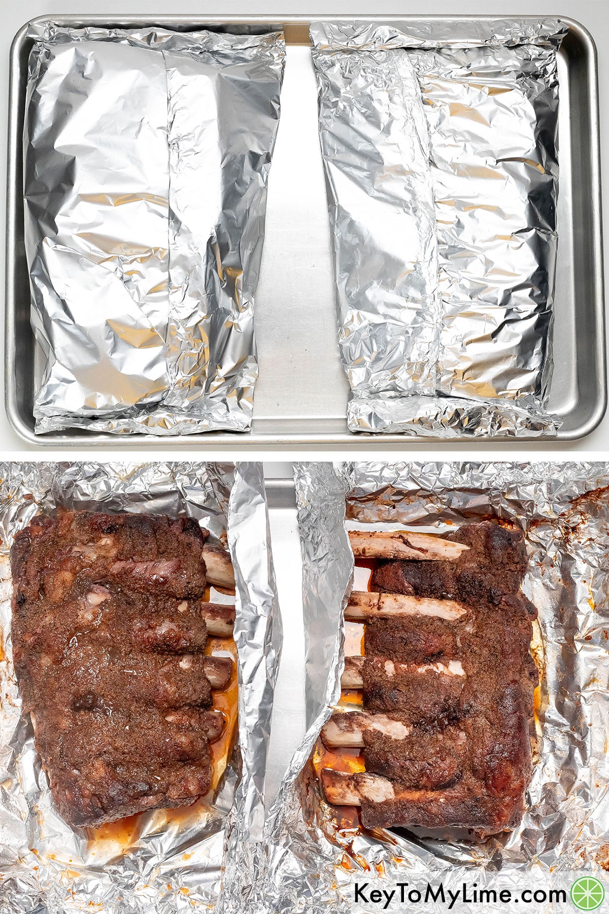 Placing ribs on baking sheet, and then baking in oven until tender.