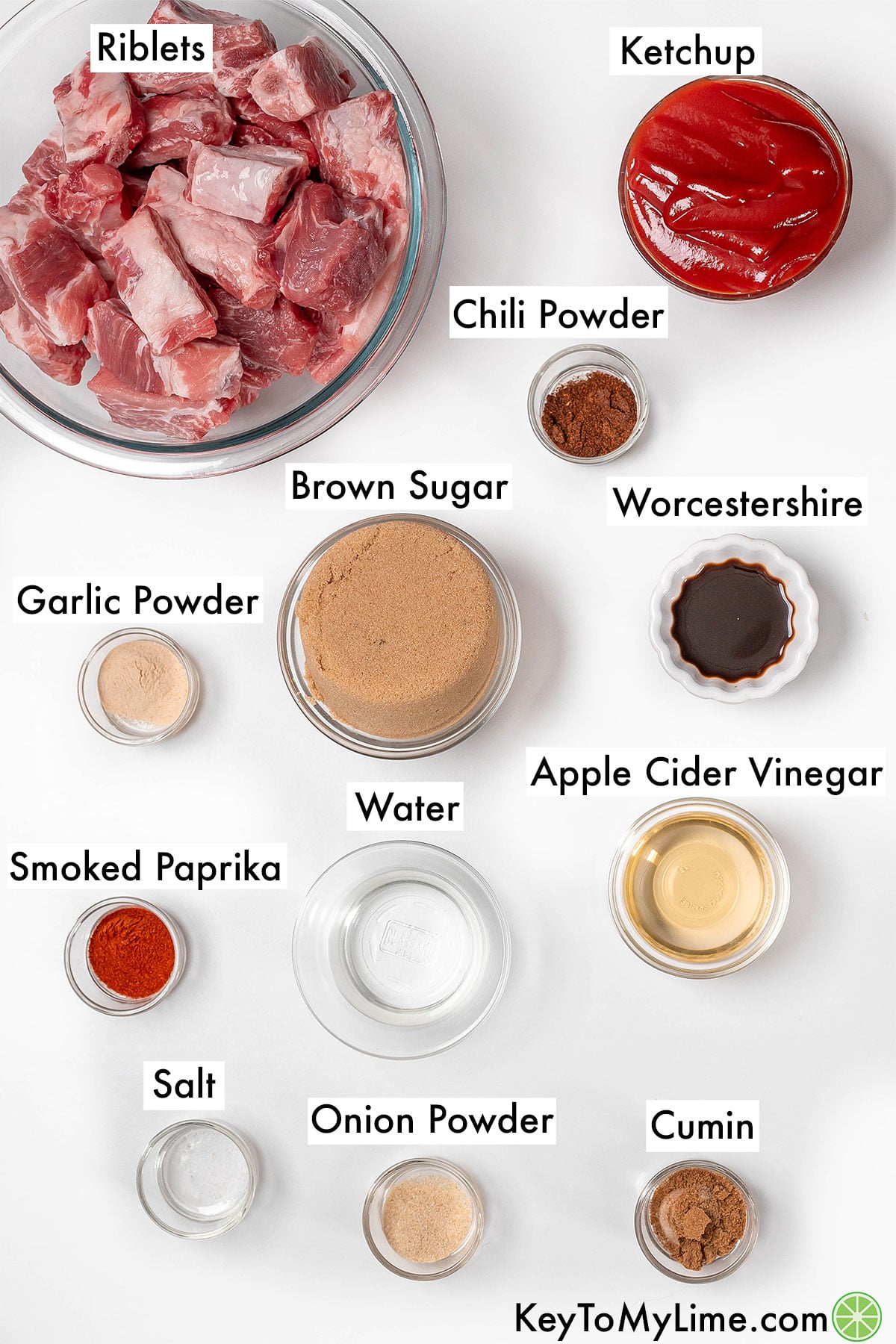 The labeled ingredients for riblets.