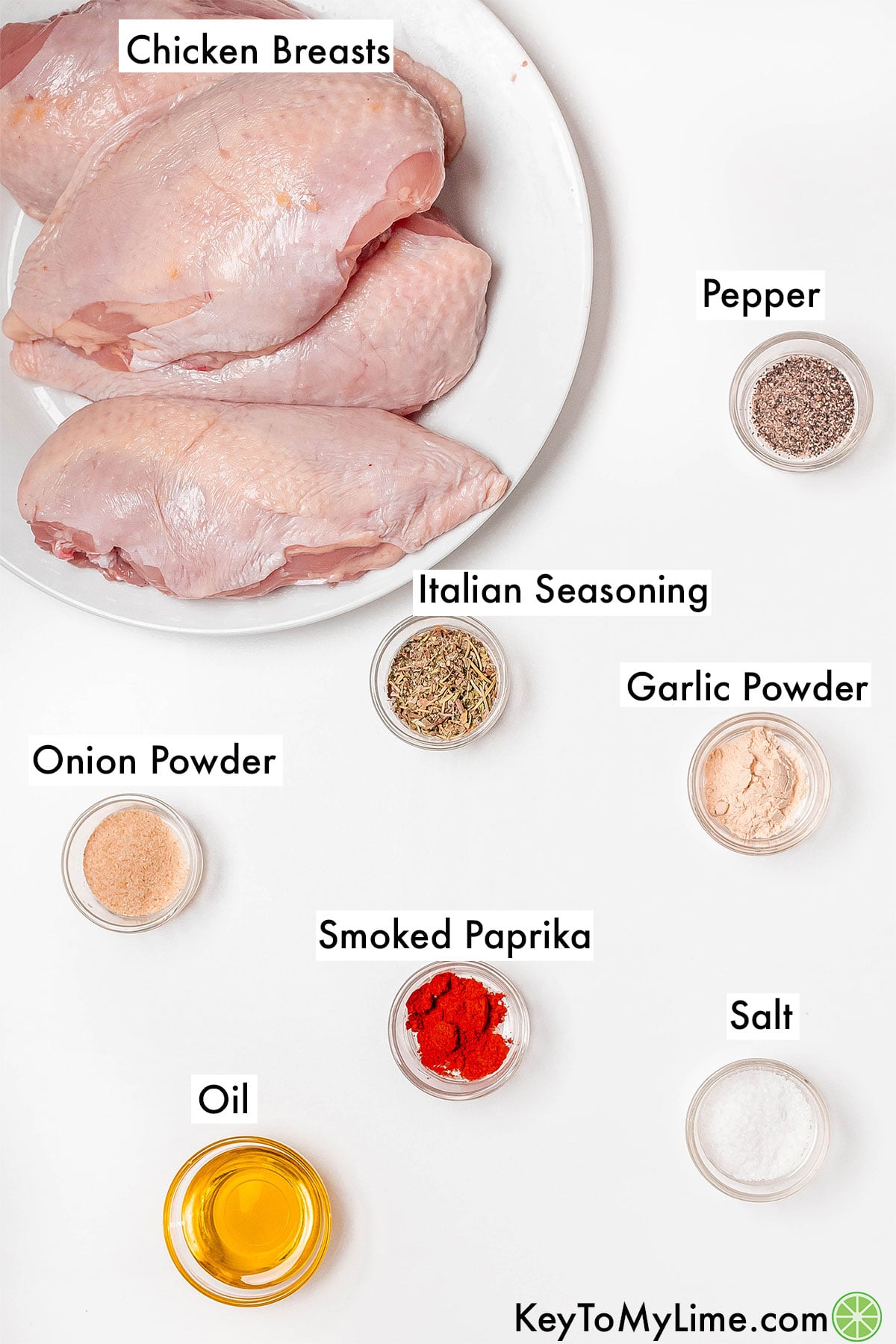 The labeled ingredients for split chicken breast.