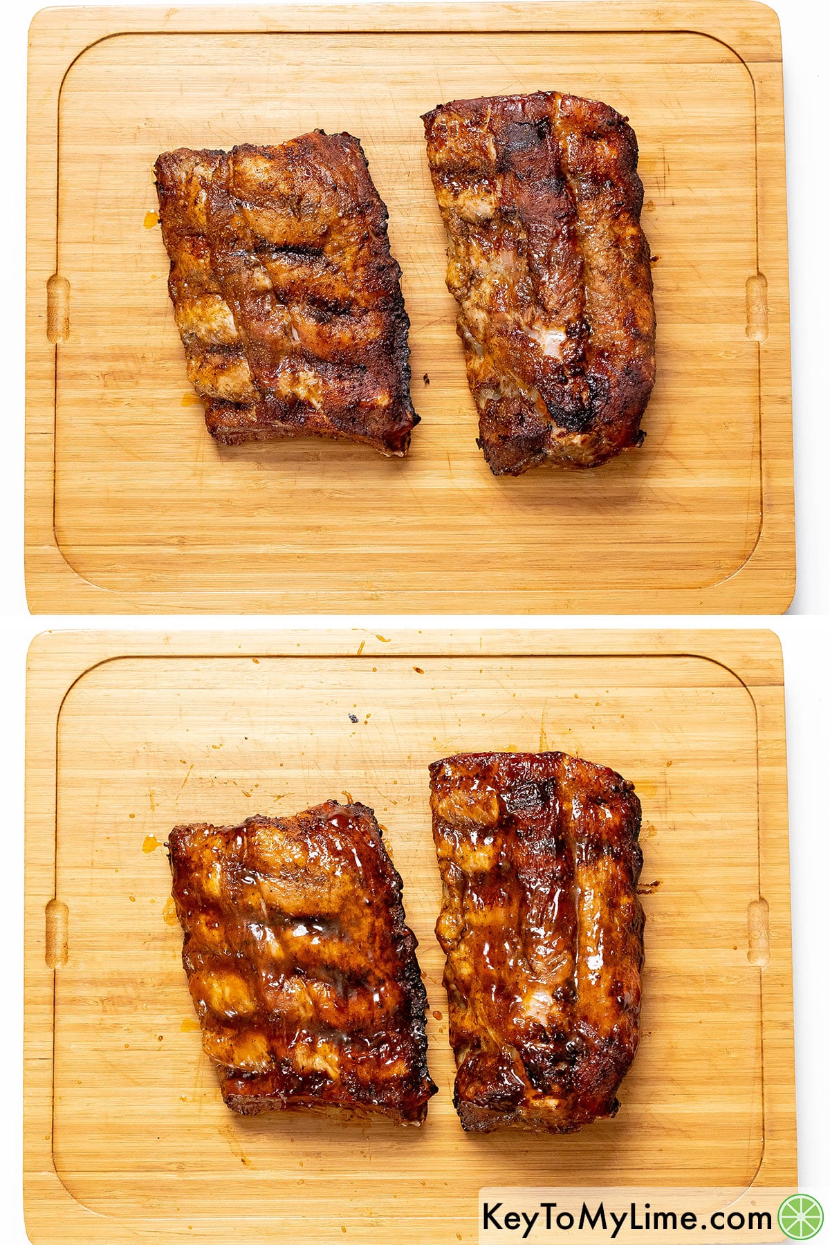 Removing the ribs from the air fryer, and then glazing.