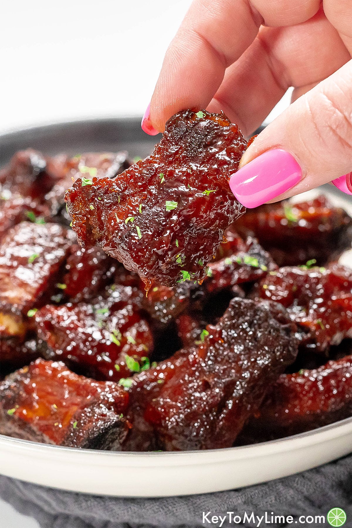 A close up image of a tender riblet showing the glistening texture.