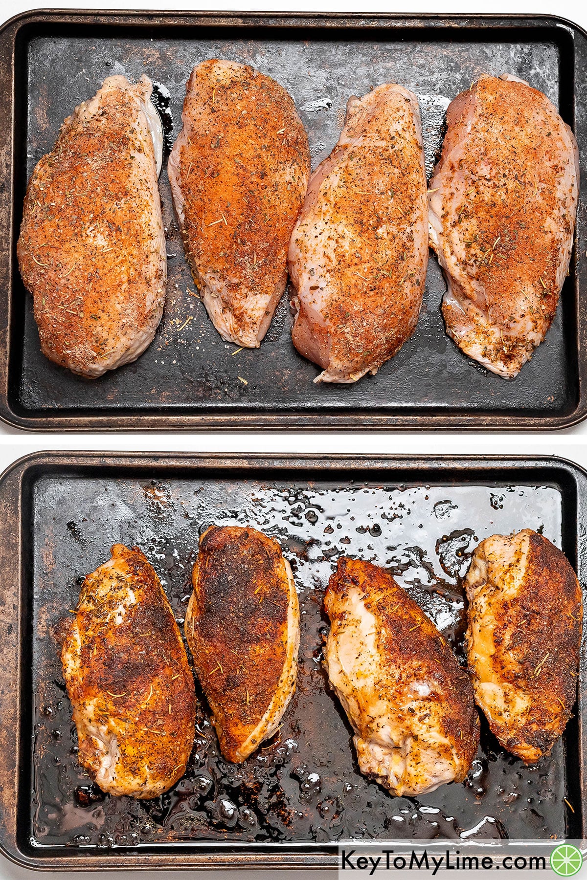 Transferring to a baking sheet, and then baking until an internal temperature of 165F.